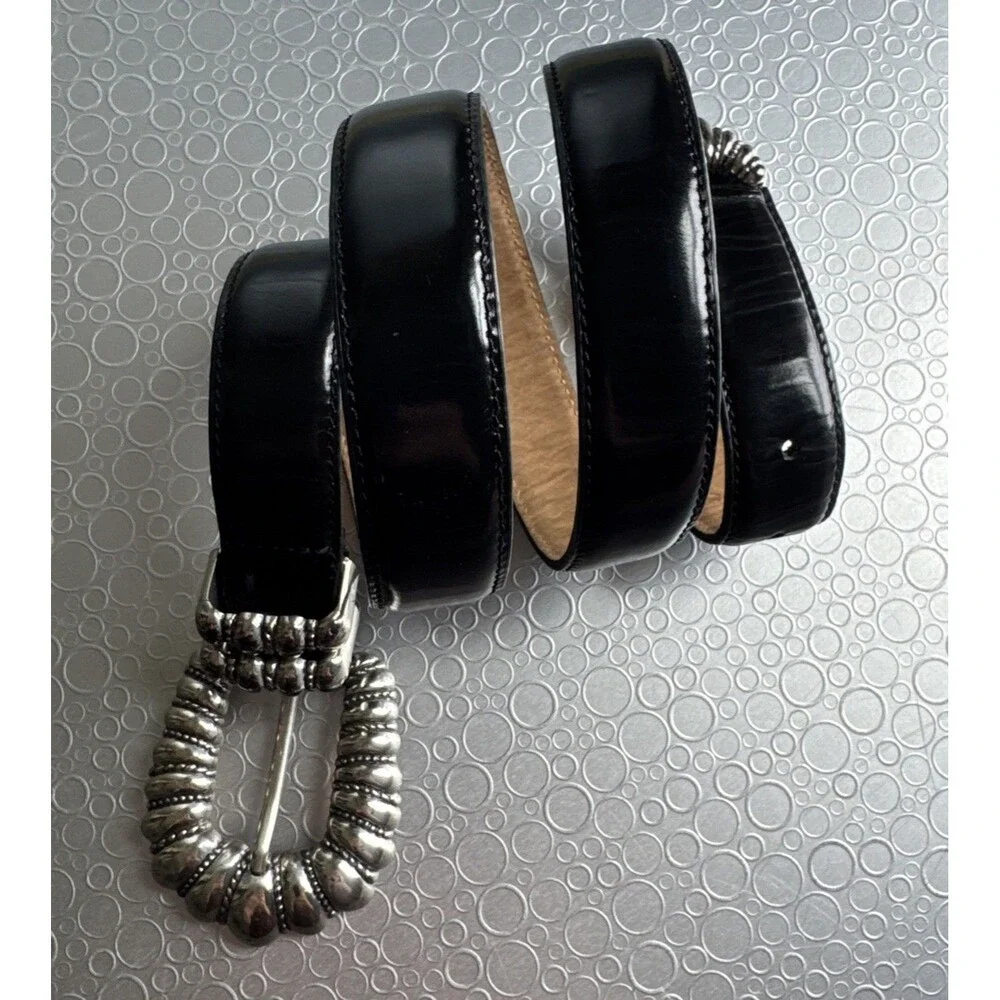VTG ‘98 Barse San Antonio Black Croc Leather Belt L Silver Ranger Buckle 3pc Set